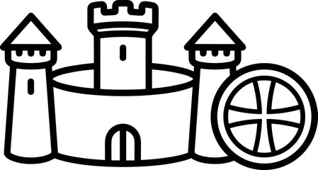 Medieval Castle Fortress Icon with Shield, Vector Illustration © dinny