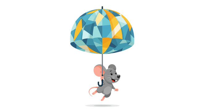 Cute mice flying with abstract umbrella by parachute