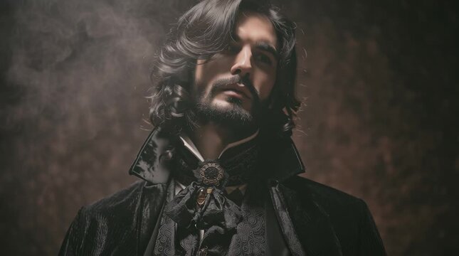 Mysterious Man in Victorian Attire with Smoke Wisps