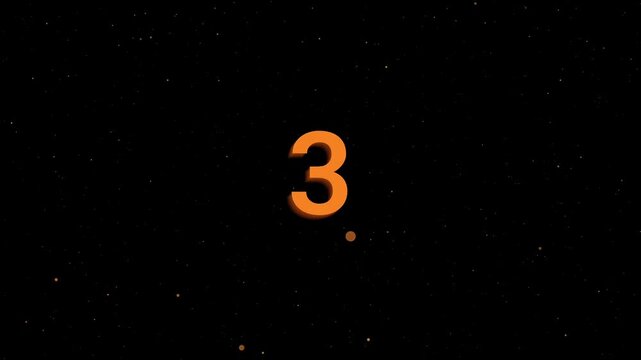 Orange 3D Countdown from Five to Zero with Golden Sparkling Particles on Black Background