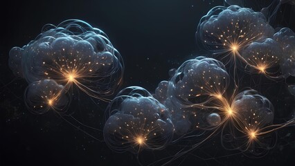 Fototapeta premium Abstract representation of a modern artificial intelligence ecosystem with glowing neural nodes and interconnected brain networks