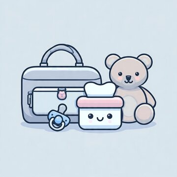 Cute cartoon baby carriage with smiling face vector illustration.