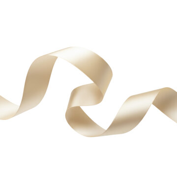 Single wide satin ribbon in cream and ivory twisted into fluid s-curve waves floating against a transparent background with soft diffused lighting luxury aesthetic