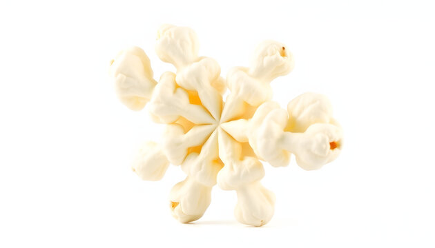 Butterfly or snowflake popcorn, an irregular shaped puffed corn kernels, isolated png, Side lit. White tone