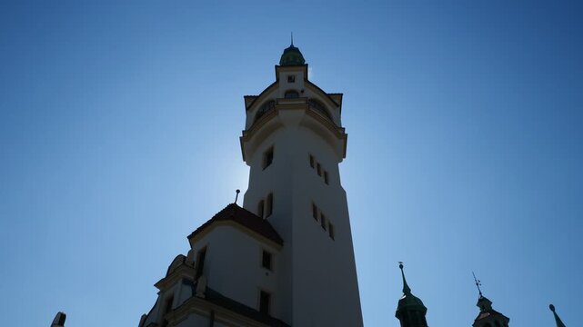 Static shot of The Sopot lighthouse. A fake lighthouse that hides a chimney for the thermal baths. Poland.