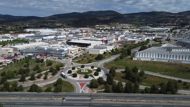 Aerial view of the factories in the l'Alfa&ccedil; industrial park in Ibi, Spain.