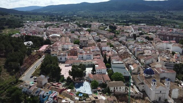 Flying over the town of Ibi on a sunny day. Spain.