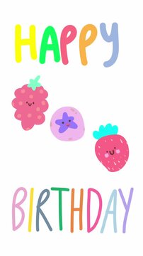 Animated Happy Berry Birthday quote with cute berry illustrations and colorful lettering, creating a playful celebration card with cheerful birthday vibes