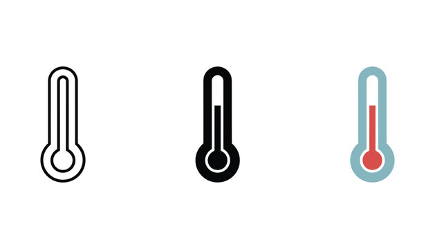 Thermometer icon set with outline solid and blue color for temperature and weather concepts