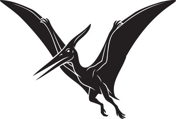 Pterodactyl flying silhouette vector illustration of a prehistoric pterosaur bird isolated on white background perfect for dinosaur logo design minimal animal mascot icon and ancient wild predator sti © digital mine
