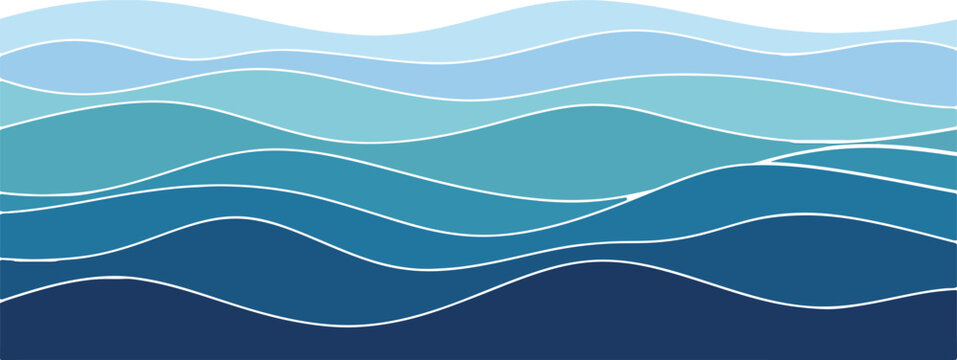 Abstract layered blue ocean waves background illustration with abstract background nautical illustration minimalist creative wallpaper backdrop horizontal gradient composition