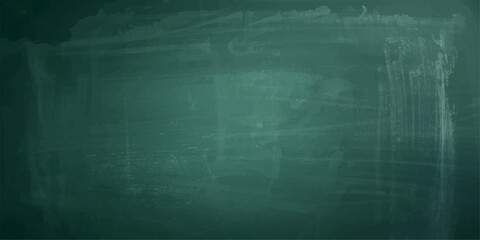 Fototapeta premium Green Classroom Chalkboard Texture with Erased Chalk Dust, Smudges and Subtle Scratch Marks, Empty School Board Background for Education Design and Creative Templates.