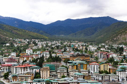 Urban Landscape of Thimphu with Himalayan Mountain Backdrop