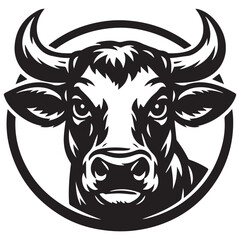 Fototapeta premium Black and white bull head portrait emblem vector illustration with portrait