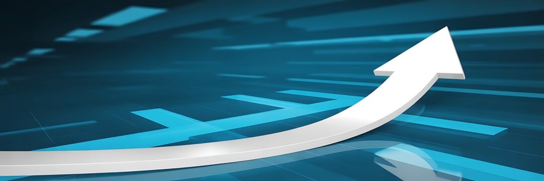 Smooth white curved arrow symbolizing future progress and successful business trajectory on a grid