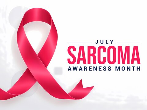 July sarcoma awareness month background with a realistic pink ribbon isolated on white background