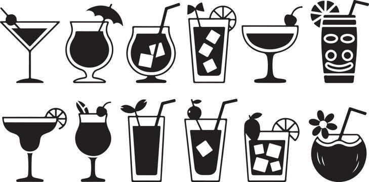 Set of various cocktails and drinks illustration