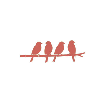 Four Terracotta Sparrows Perched on a bambu Branch Silhouette
