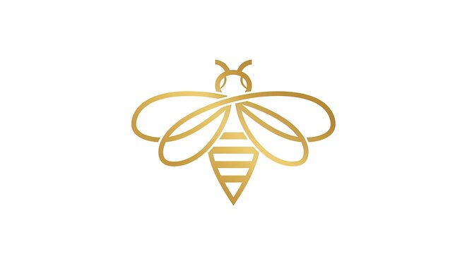 Minimalist golden line art bee logo for nature brand.