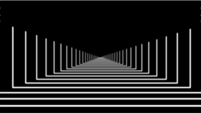 Black and white minimalist square tunnel loop animation with linear perspective
