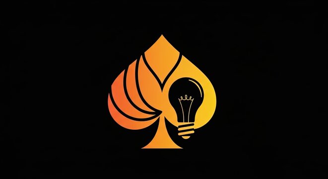 Orange spade card suit containing a glowing lightbulb filament.