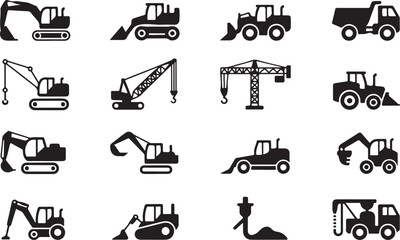 Set of sixteen construction equipment icons © Soriyea