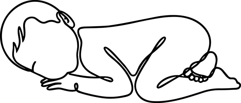 Continuous line drawing of a sleeping baby, minimalist, simple, peaceful pose