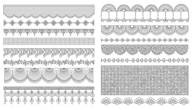 A collection of various ornate lace and floral border designs and patterns for decoration and design