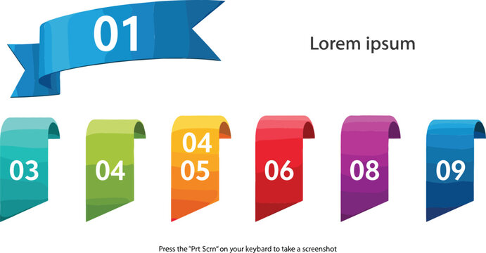 Business infographic template vector set with colorful glossy ribbon steps numbered options and progress workflow layout
