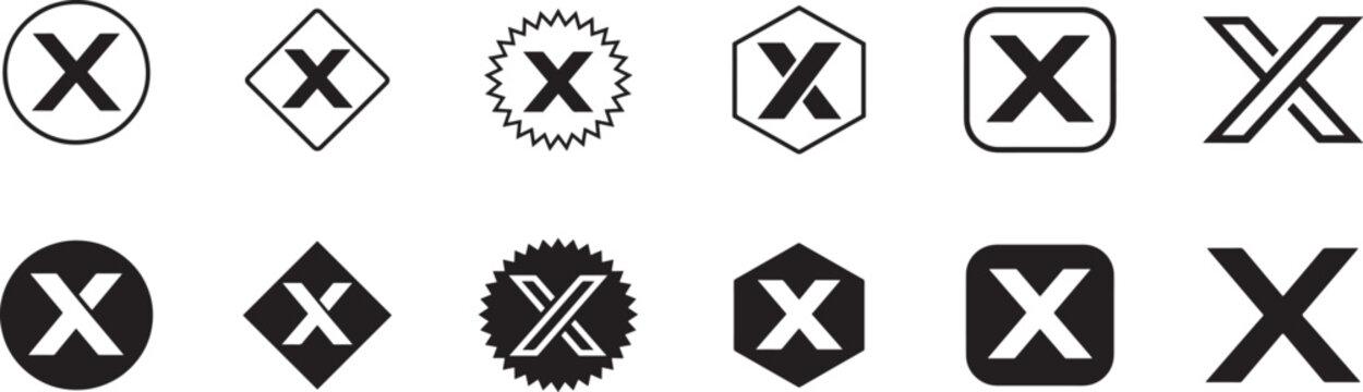 Various X letter logos set in black and white. Modern alphabet branding vector collection EPS.