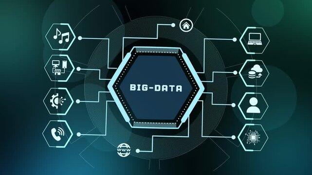 Big data management concept background displaying massive information structures, data lakes, and complex processing nodes.