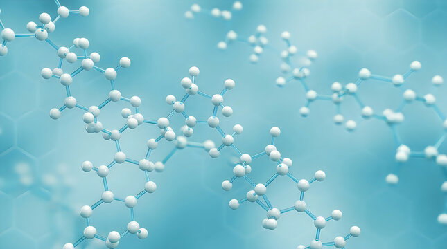 Molecular structure visualization abstract science background with white spheres