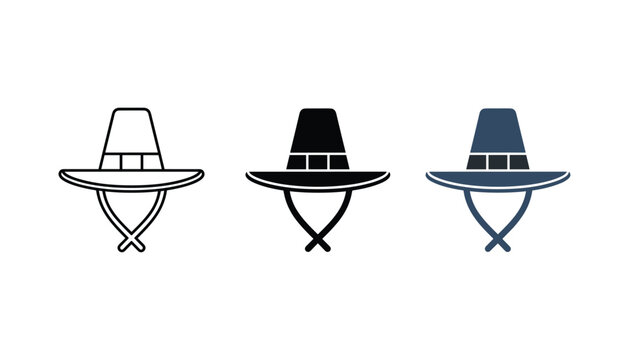 Traditional Korean conical hat illustration set isolated on white background
