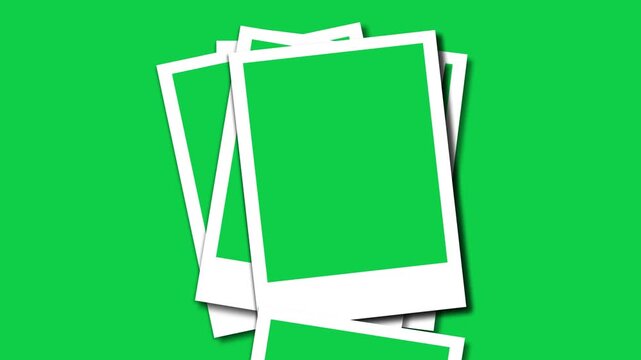 Polaroid empty photo frame with shadow on green screen for instant photo printing camera