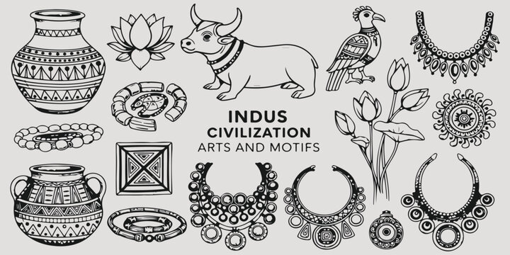 Ancient animal motifs collection with bull bison birds lion bear carved artifacts hand drawn vector illustration art design historical archaeological cultural heritage graphics
