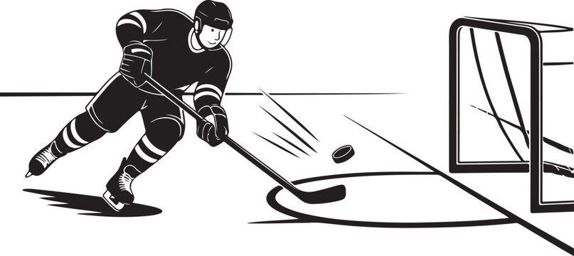 Ice hockey player taking a shot at goal