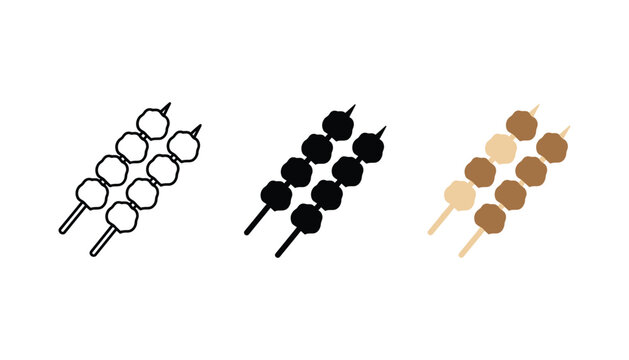 Meatball skewers icon set line art black silhouette and brown flat design vector graphic