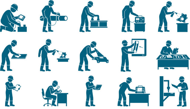 Non-destructive testing technician set performing industrial inspection with sensors and x-rays