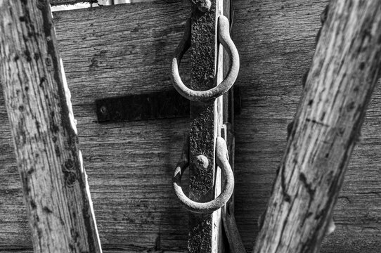 lock and chain on old wagon from the 1800"s