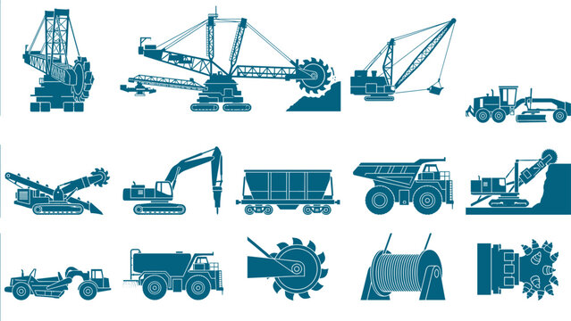 Surface mining and heavy excavation machinery bundle including bucket wheel excavators and dumpers