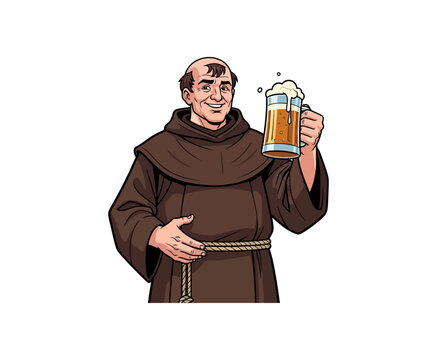 Jolly Monk Holding a Mug of Beer Vector Illustration