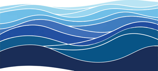 Abstract ocean waves graphic design with a rising sun in minimalist blue tones minimalist abstract background nautical illustration peaceful seascape landscape gradient wallpaper refreshing © Muhammad
