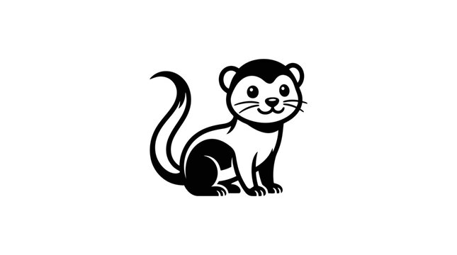 Black and white illustration of a seated ferret or weasel
