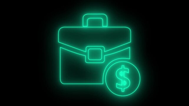 Glowing digital wallet icon animation representing online payment, mobile banking, fin tech on dark background and 4k animation.