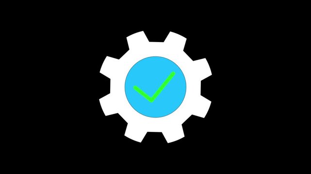 Settings gear with check mark animation representing approved configuration, verification, and system management.4k