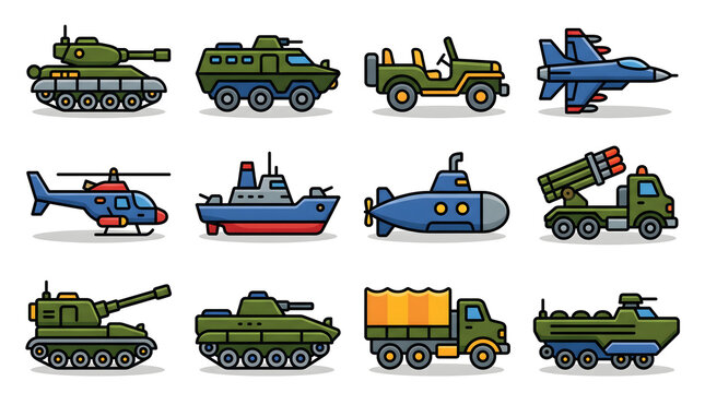Military vehicles and aircraft illustrations