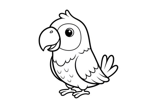 Cute cartoon parrot standing and waving isolated on white background