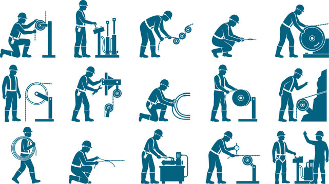 Industrial worker silhouette bundle depicting factory manufacturing operations for technical training manual graphics