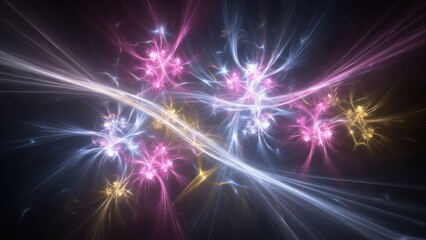 Fototapeta premium Abstract colorful fractal light trails on black background.