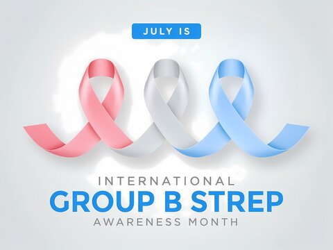 International group b strep awareness month, july, medical awareness concept with pink, white and blue ribbons